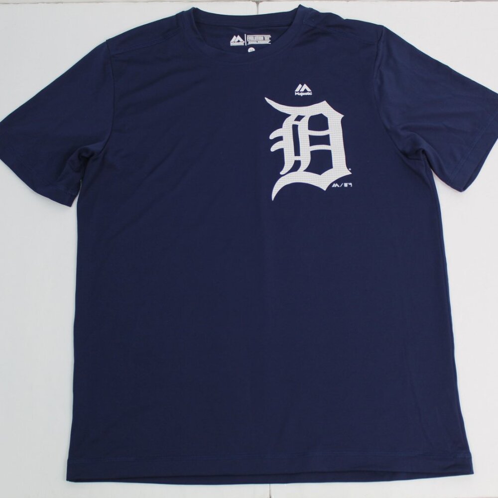 Detroit Tigers Majestic Cool Base Blue Short Sleeve T shirt Size Medium